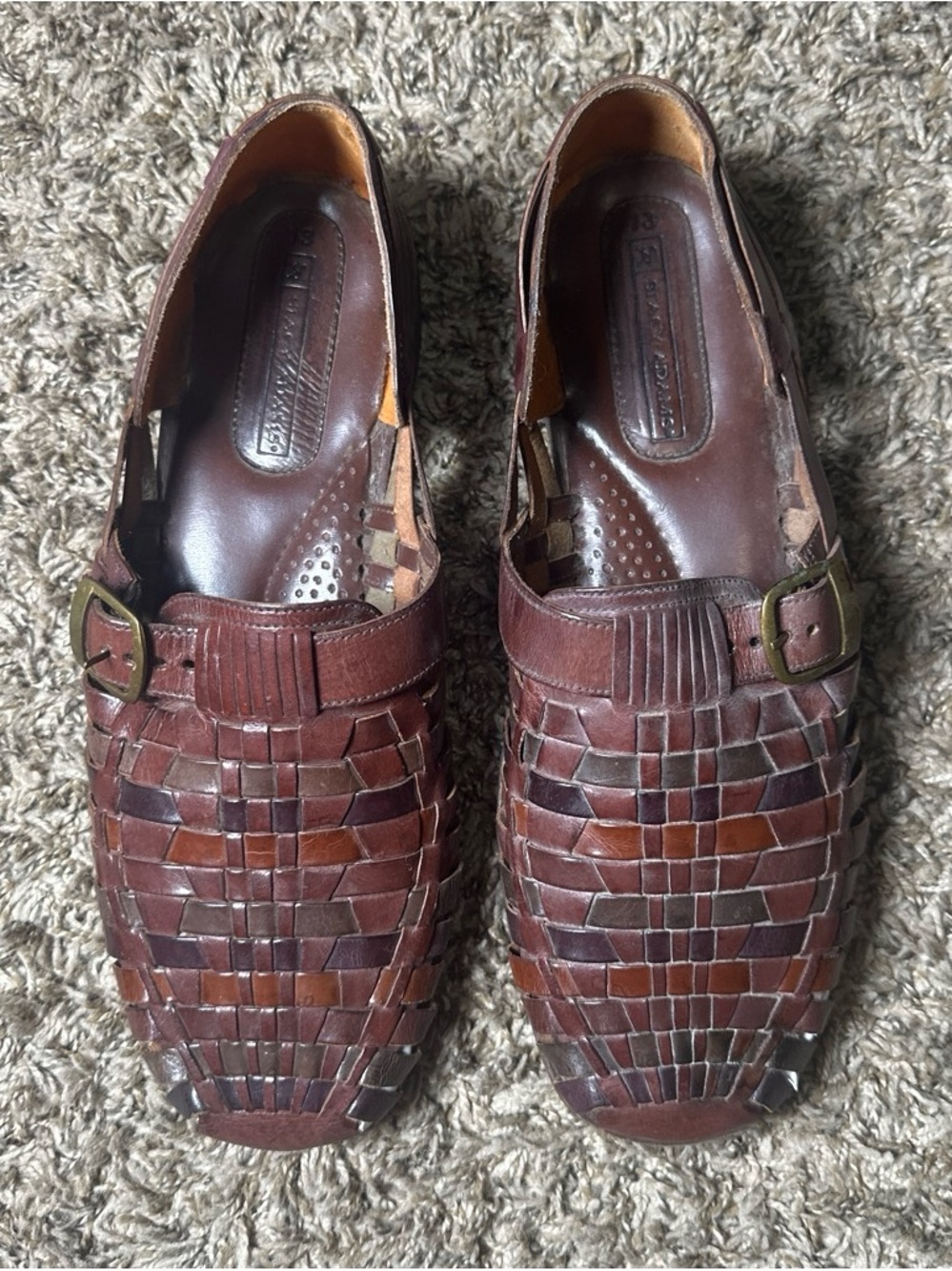 Stacy Adam’s Men's Brown Woven Leather Slip-On Shoes with Buckle size 13